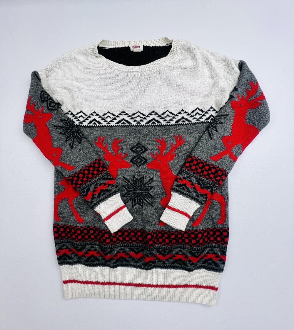 Mossimo Supply Co Sweater Small Gray Red Reindeer Fair Isle Ugly Holiday